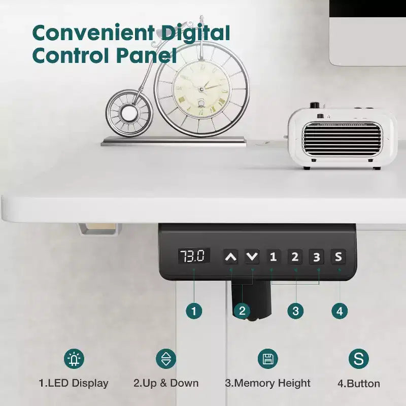 TUYOHW Scrivania Ergonomica Elettrica Regolabile in Altezza 72.9-121.9 cm, Scrivania per Computer con Display LED, Ganci, Motore Silenzioso per Ufficio Domestico