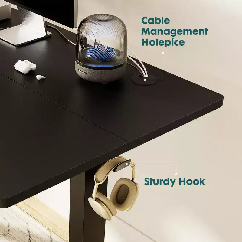 TUYOHW Scrivania Ergonomica Elettrica Regolabile in Altezza 72.9-121.9 cm, Scrivania per Computer con Display LED, Ganci, Motore Silenzioso per Ufficio Domestico