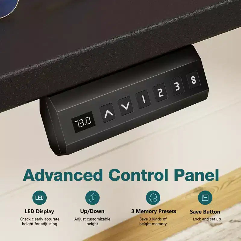 TUYOHW Scrivania Ergonomica Elettrica Regolabile in Altezza 72.9-121.9 cm, Scrivania per Computer con Display LED, Ganci, Motore Silenzioso per Ufficio Domestico