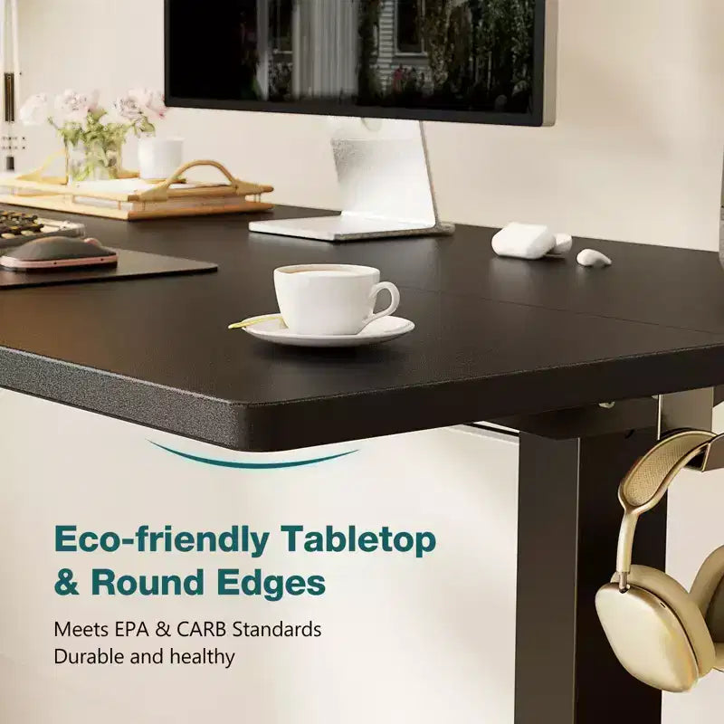 TUYOHW Scrivania Ergonomica Elettrica Regolabile in Altezza 72.9-121.9 cm, Scrivania per Computer con Display LED, Ganci, Motore Silenzioso per Ufficio Domestico