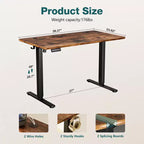 TUYOHW Scrivania Ergonomica Elettrica Regolabile in Altezza 72.9-121.9 cm, Scrivania per Computer con Display LED, Ganci, Motore Silenzioso per Ufficio Domestico