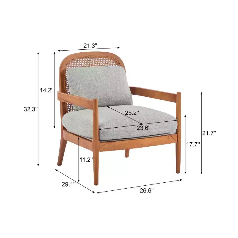 MAYEERTY Set di 2 sedie Mid-Century da 26,6 pollici, schienale in rattan con telaio in noce, angolo lettura per soggiorno, verde-grigiastro