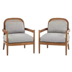 MAYEERTY Set di 2 sedie Mid-Century da 26,6 pollici, schienale in rattan con telaio in noce, angolo lettura per soggiorno, verde-grigiastro