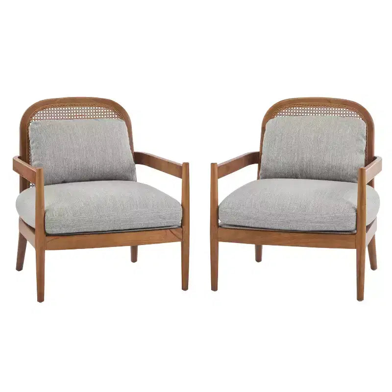MAYEERTY Set di 2 sedie Mid-Century da 26,6 pollici, schienale in rattan con telaio in noce, angolo lettura per soggiorno, verde-grigiastro