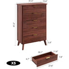Cassettiera scanalata per camera da letto con 5 cassetti profondi, comò alto 120 cm, design a profilo curvo, cassettiera moderna in legno, per soggiorno