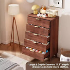 Cassettiera scanalata per camera da letto con 5 cassetti profondi, comò alto 120 cm, design a profilo curvo, cassettiera moderna in legno, per soggiorno