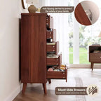 Cassettiera scanalata per camera da letto con 5 cassetti profondi, comò alto 120 cm, design a profilo curvo, cassettiera moderna in legno, per soggiorno