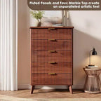 Cassettiera scanalata per camera da letto con 5 cassetti profondi, comò alto 120 cm, design a profilo curvo, cassettiera moderna in legno, per soggiorno