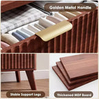 Cassettiera scanalata per camera da letto con 5 cassetti profondi, comò alto 120 cm, design a profilo curvo, cassettiera moderna in legno, per soggiorno