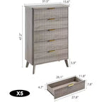Cassettiera scanalata per camera da letto con 5 cassetti profondi, comò alto 120 cm, design a profilo curvo, cassettiera moderna in legno, per soggiorno