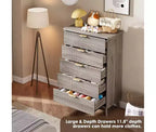 Cassettiera scanalata per camera da letto con 5 cassetti profondi, comò alto 120 cm, design a profilo curvo, cassettiera moderna in legno, per soggiorno