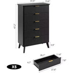 Cassettiera scanalata per camera da letto con 5 cassetti profondi, comò alto 120 cm, design a profilo curvo, cassettiera moderna in legno, per soggiorno