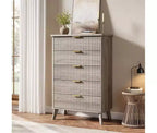 Cassettiera scanalata per camera da letto con 5 cassetti profondi, comò alto 120 cm, design a profilo curvo, cassettiera moderna in legno, per soggiorno