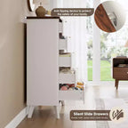 Cassettiera scanalata per camera da letto con 5 cassetti profondi, comò alto 120 cm, design a profilo curvo, cassettiera moderna in legno, per soggiorno