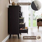 Cassettiera scanalata per camera da letto con 5 cassetti profondi, comò alto 120 cm, design a profilo curvo, cassettiera moderna in legno, per soggiorno
