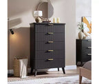 Fluted Dresser for Bedroom with 5 Deep Drawers, 47.2 in Tall Chest of Drawers, Curved Profile Design, Modern Wooden Dresser, for Living Room
