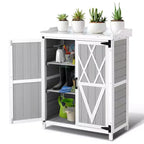 Outdoor Potting Bench with Metal Tabletop - Weatherproof Garden Storage Cabinet with Adjustable Shelf for Patio, Deck & Lawn