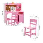 Set Scrivania e Sedia per Bambini Moderno con Libreria Superiore, Tavolo da Studio in Legno con Mobiletto per la Cameretta dei Bambini, Rosa