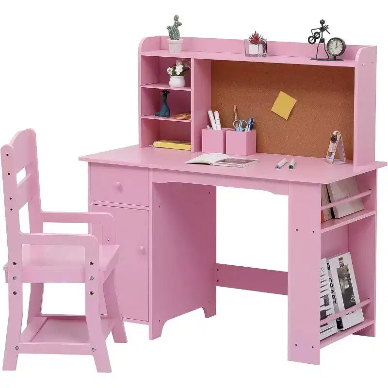 Scrivania per bambini con armadietto e cassetto - Rosa Ottima per la cameretta dei bambini e la sala giochi