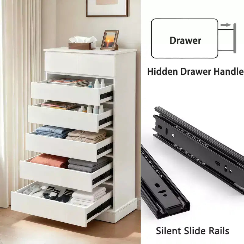 JVNOXK6 Cassettiera da camera, Mobile contenitore alto da camera in stile armadio, Mobile con cassetti e maniglia a scomparsa dal design moderno, Mobile verticale in legno per camera da letto