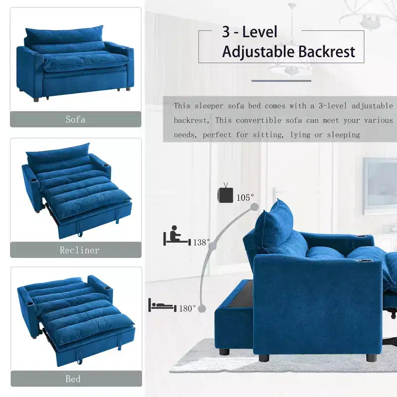 Divanetto-letto moderno multifunzionale trasformabile in velluto Miel 47,64" di GDFStudio