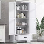 Armadietto Alto da Bagno da 175 cm, Mobile Dispensa Autoportante da Cucina con Ripiani Regolabili, Armadietto Bagno Accento per Soggiorno Lavanderia