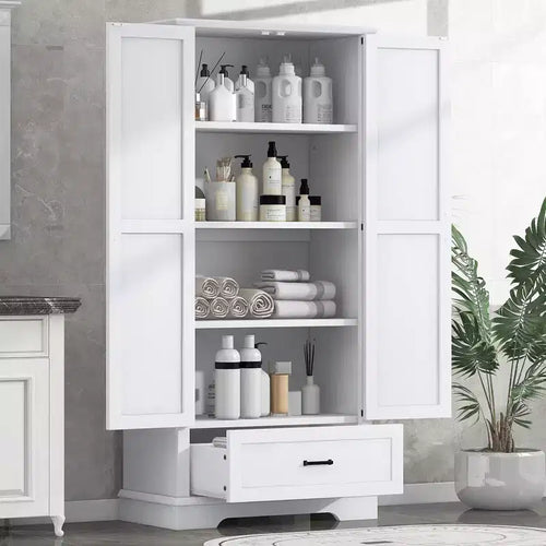 Armadietto Alto da Bagno da 175 cm, Mobile Dispensa Autoportante da Cucina con Ripiani Regolabili, Armadietto Bagno Accento per Soggiorno Lavanderia