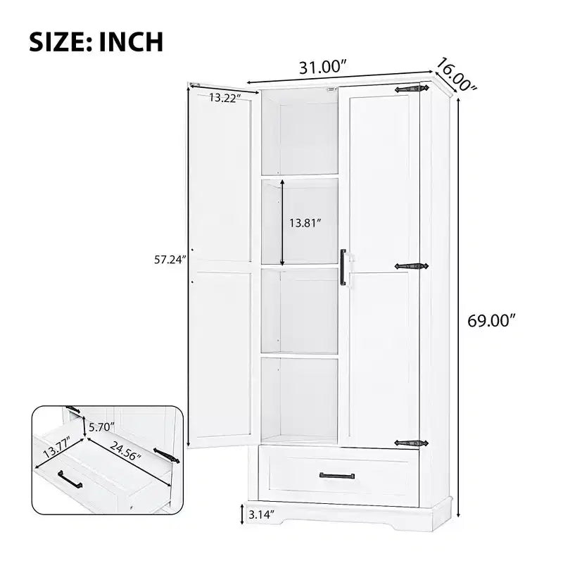 Armadietto Alto da Bagno da 175 cm, Mobile Dispensa Autoportante da Cucina con Ripiani Regolabili, Armadietto Bagno Accento per Soggiorno Lavanderia