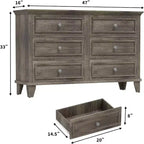 Comò Acekool a 6 cassetti, comò doppio largo e mobile TV in stile rustico con maniglie vintage, mobiletto portaoggetti in legno per camera da letto, soggiorno