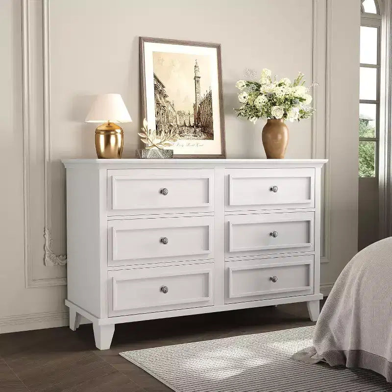 Comò Acekool a 6 cassetti, comò doppio largo e mobile TV in stile rustico con maniglie vintage, mobiletto portaoggetti in legno per camera da letto, soggiorno
