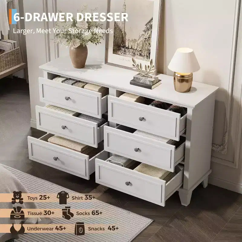 Comò Acekool a 6 cassetti, comò doppio largo e mobile TV in stile rustico con maniglie vintage, mobiletto portaoggetti in legno per camera da letto, soggiorno
