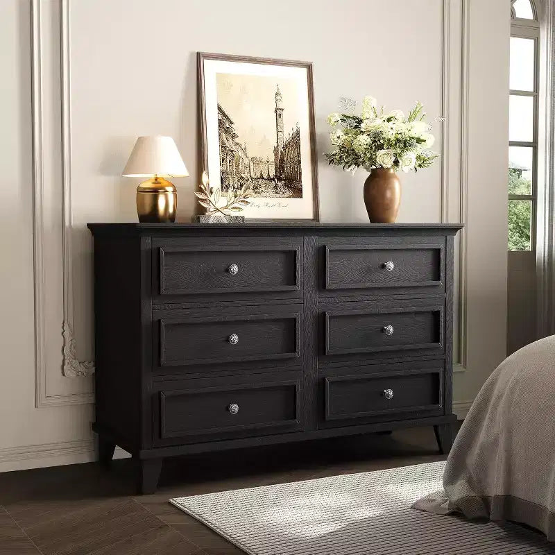 Comò Acekool a 6 cassetti, comò doppio largo e mobile TV in stile rustico con maniglie vintage, mobiletto portaoggetti in legno per camera da letto, soggiorno