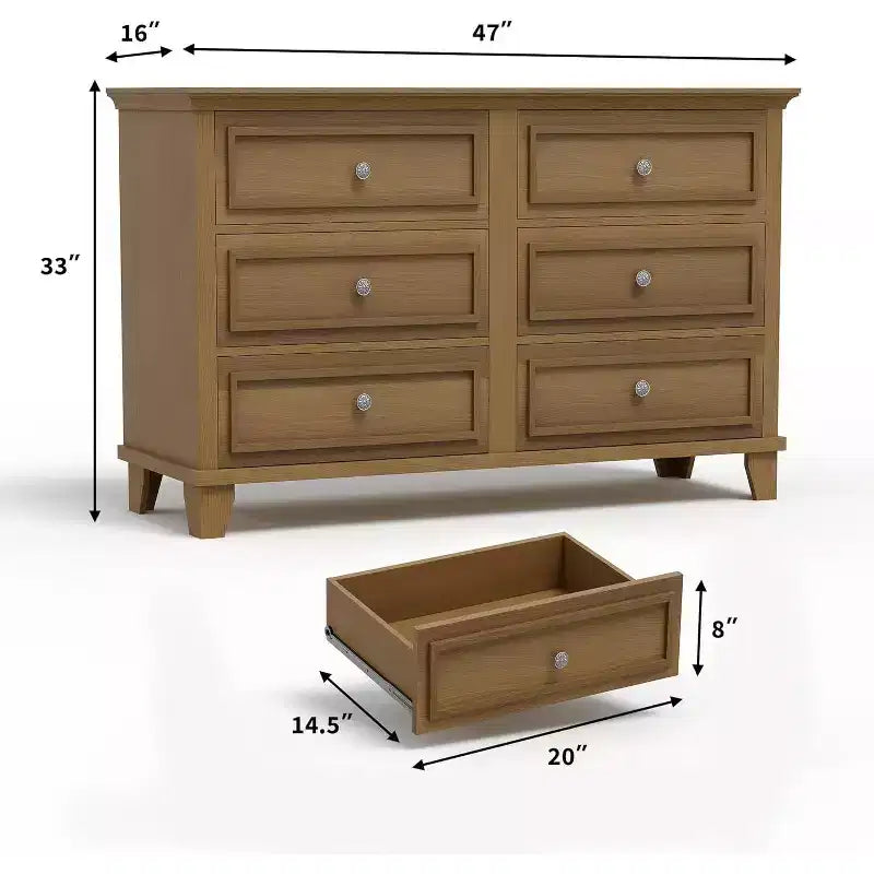 Comò Acekool a 6 cassetti, comò doppio largo e mobile TV in stile rustico con maniglie vintage, mobiletto portaoggetti in legno per camera da letto, soggiorno