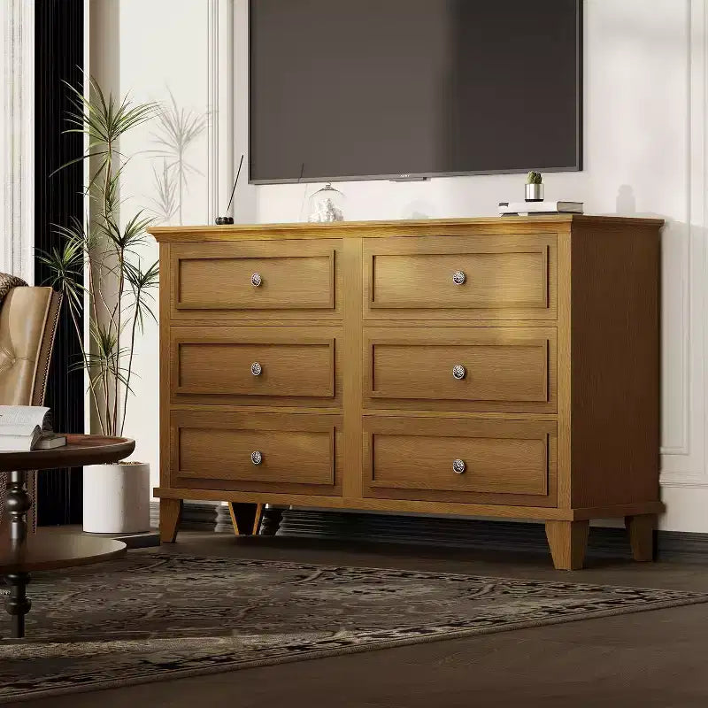 Comò Acekool a 6 cassetti, comò doppio largo e mobile TV in stile rustico con maniglie vintage, mobiletto portaoggetti in legno per camera da letto, soggiorno