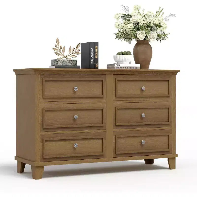 Comò Acekool a 6 cassetti, comò doppio largo e mobile TV in stile rustico con maniglie vintage, mobiletto portaoggetti in legno per camera da letto, soggiorno