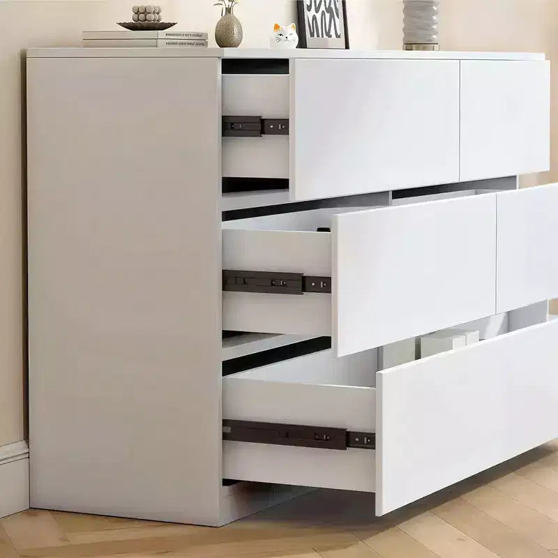 Cassettiera bianca JVNOXK6, Comò moderno per camera da letto con piano spazioso, Armadietto in legno con maniglie a scomparsa