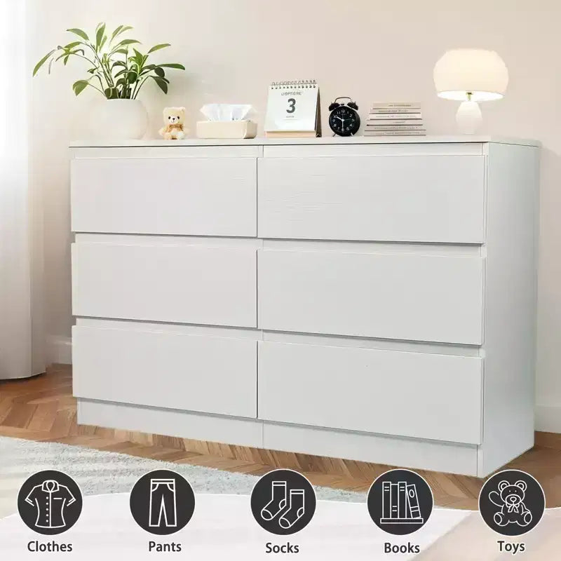 Cassettiera bianca JVNOXK6, Comò moderno per camera da letto con piano spazioso, Armadietto in legno con maniglie a scomparsa