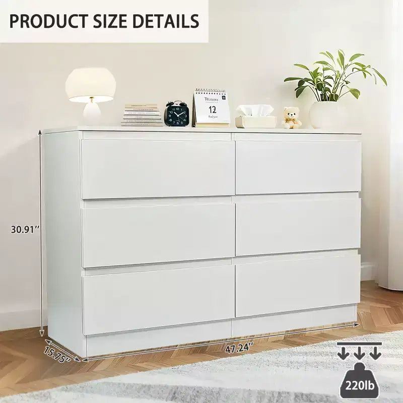 Cassettiera bianca JVNOXK6, Comò moderno per camera da letto con piano spazioso, Armadietto in legno con maniglie a scomparsa