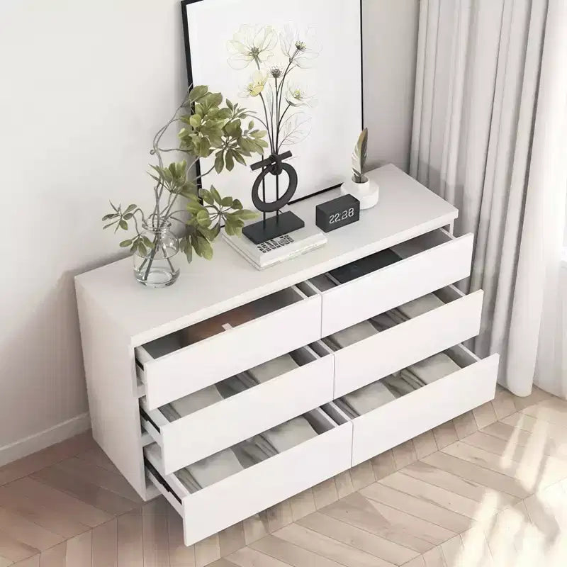Cassettiera bianca JVNOXK6, Comò moderno per camera da letto con piano spazioso, Armadietto in legno con maniglie a scomparsa