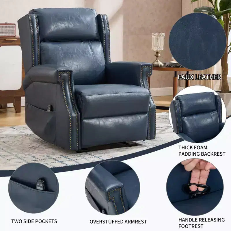 Poltrona reclinabile manuale beige in similpelle per soggiorno con meccanismo di movimento per impieghi gravosi 8 nodi vibranti e 3 modalità di massaggio