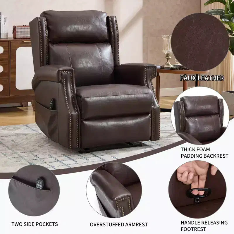 Poltrona reclinabile manuale beige in similpelle per soggiorno con meccanismo di movimento per impieghi gravosi 8 nodi vibranti e 3 modalità di massaggio