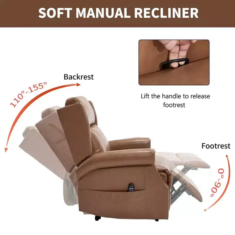Poltrona reclinabile manuale beige in similpelle per soggiorno con meccanismo di movimento per impieghi gravosi 8 nodi vibranti e 3 modalità di massaggio