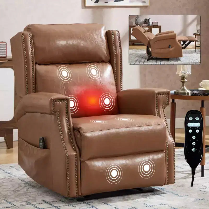 Poltrona reclinabile manuale beige in similpelle per soggiorno con meccanismo di movimento per impieghi gravosi 8 nodi vibranti e 3 modalità di massaggio