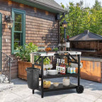 Carrello da cucina per esterni Costway, carrello di servizio mobile a 3 livelli con ripiano regolabile, supporto per telefono, portaspezie, portasciugamani, carrello per garage