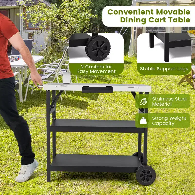 Carrello da cucina per esterni Costway, carrello di servizio mobile a 3 livelli con ripiano regolabile, supporto per telefono, portaspezie, portasciugamani, carrello per garage