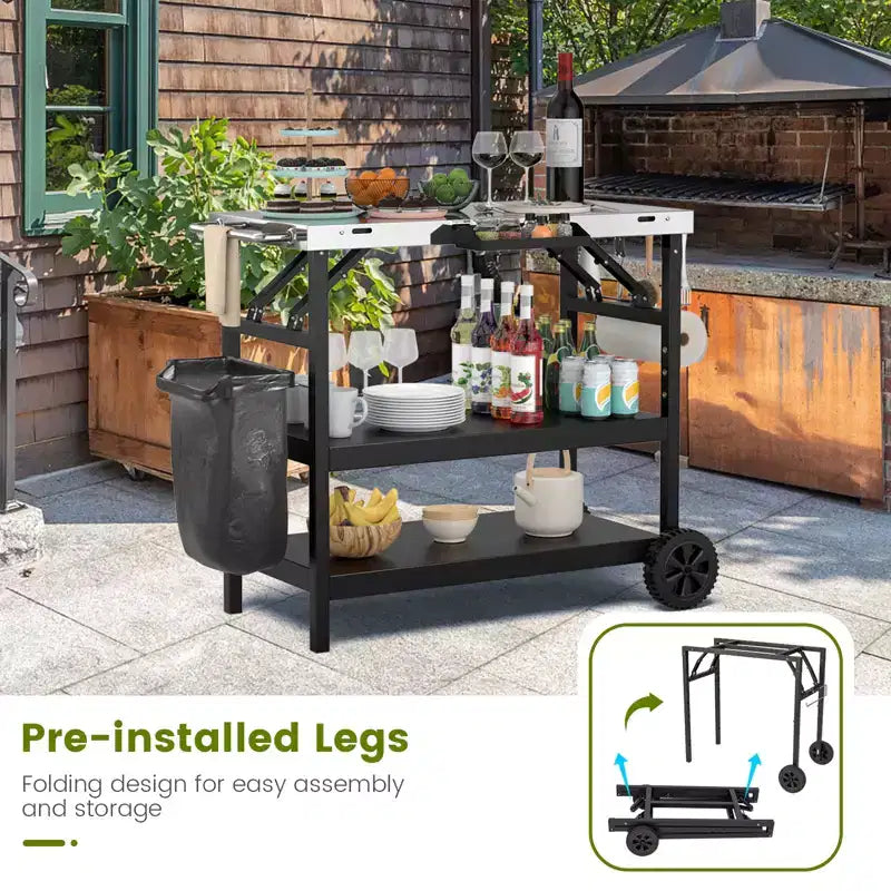 Carrello da cucina per esterni Costway, carrello di servizio mobile a 3 livelli con ripiano regolabile, supporto per telefono, portaspezie, portasciugamani, carrello per garage