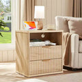 Fluted Farmhouse Night Stand, 23 Mid-Century Modern Nightstand, 2 Drawers End Table, Wood Side Table Set for Bedroom Sofa Home Office