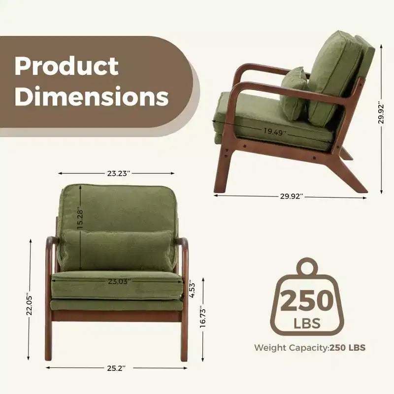 TUYOHW Poltrona Accent Moderna di Metà Secolo con Braccioli e Cuscino Lombare, Poltrona Lounge con Struttura in Legno di Caucciù e Schiuma ad Alta Resilienza per Soggiorno