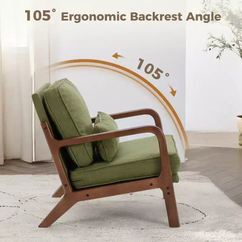 TUYOHW Poltrona Accent Moderna di Metà Secolo con Braccioli e Cuscino Lombare, Poltrona Lounge con Struttura in Legno di Caucciù e Schiuma ad Alta Resilienza per Soggiorno