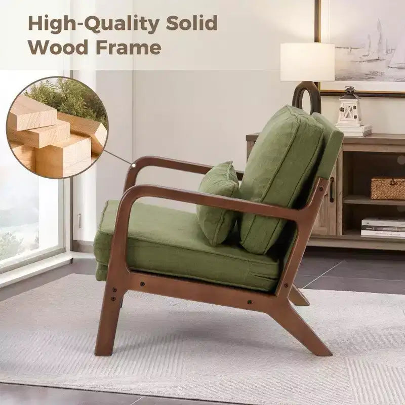 TUYOHW Poltrona Accent Moderna di Metà Secolo con Braccioli e Cuscino Lombare, Poltrona Lounge con Struttura in Legno di Caucciù e Schiuma ad Alta Resilienza per Soggiorno